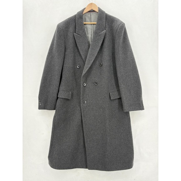 Teller Other - Vintage Teller Cashmere Coat Mens 46 Gray Double Breasted Long Overcoat Hungary